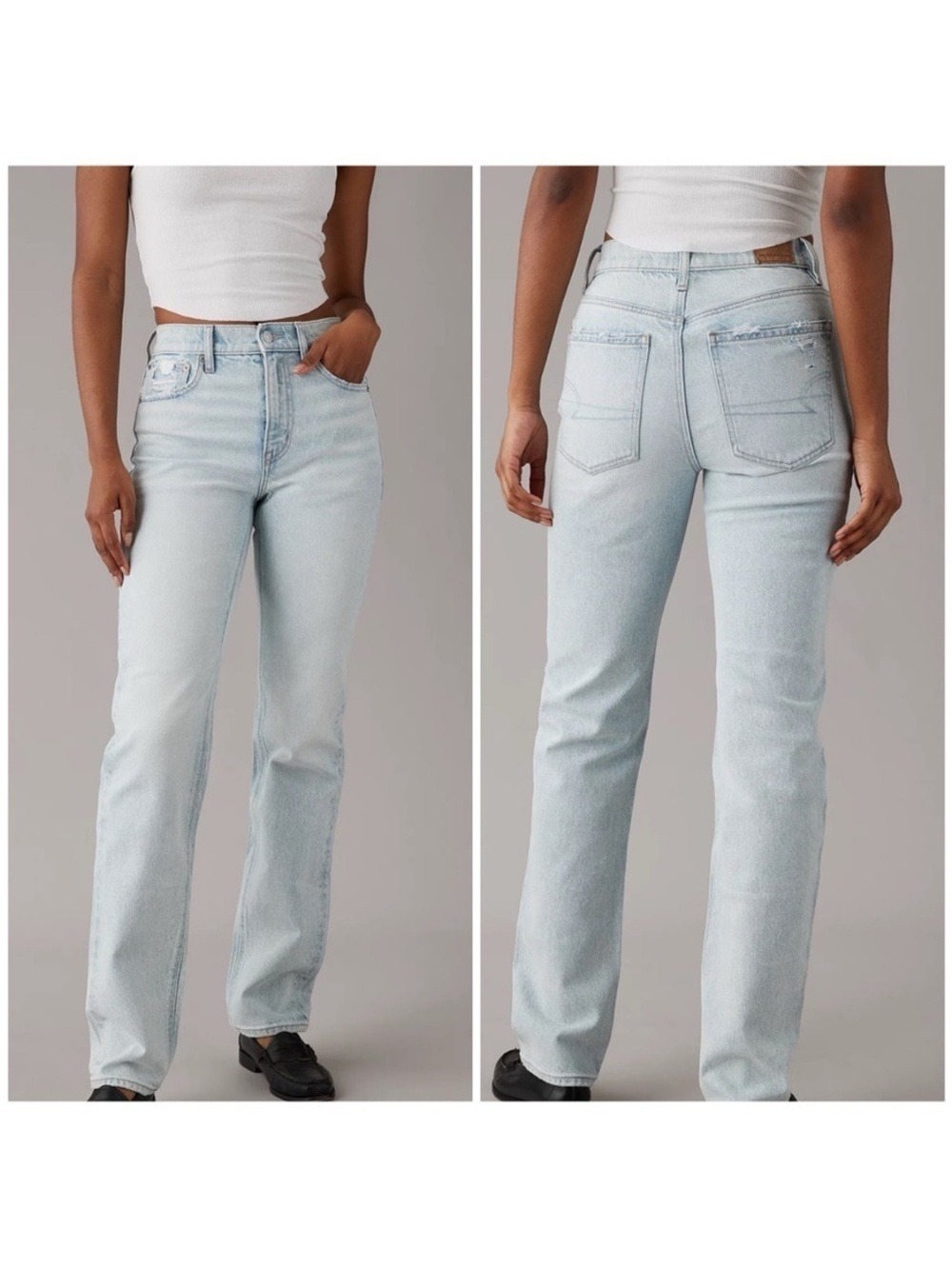 American Eagle Stretch Super High Waisted Straight Jeans in Crushed Ice